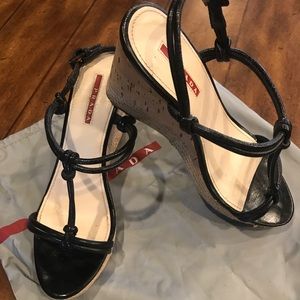 Prada black cork wedge, size 8.5